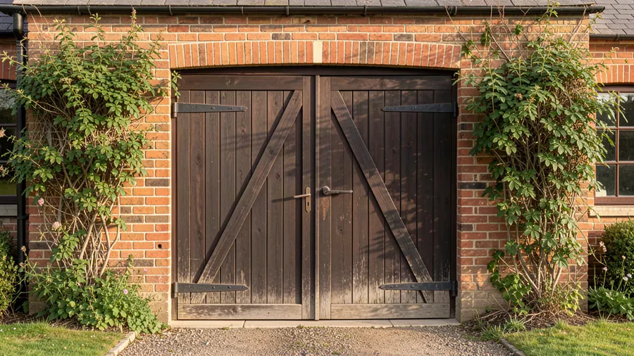 A timber up and over garage door on a Preston home: the classic one-piece style